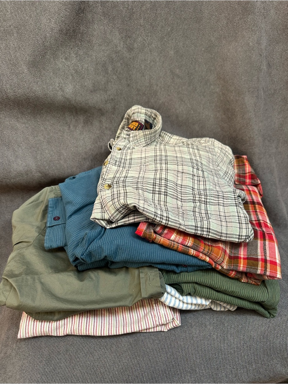 vintage button front shirts women’s medium stripes plaid cotton upcycling lot